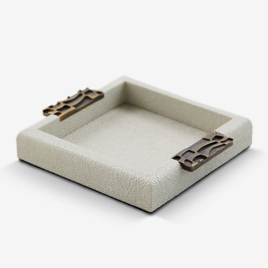 Herringbone Shagreen Trinket Tray - Linen