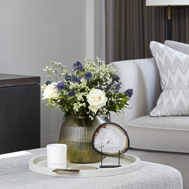 NEW Round Shagreen & Metal Serving Tray - Linen